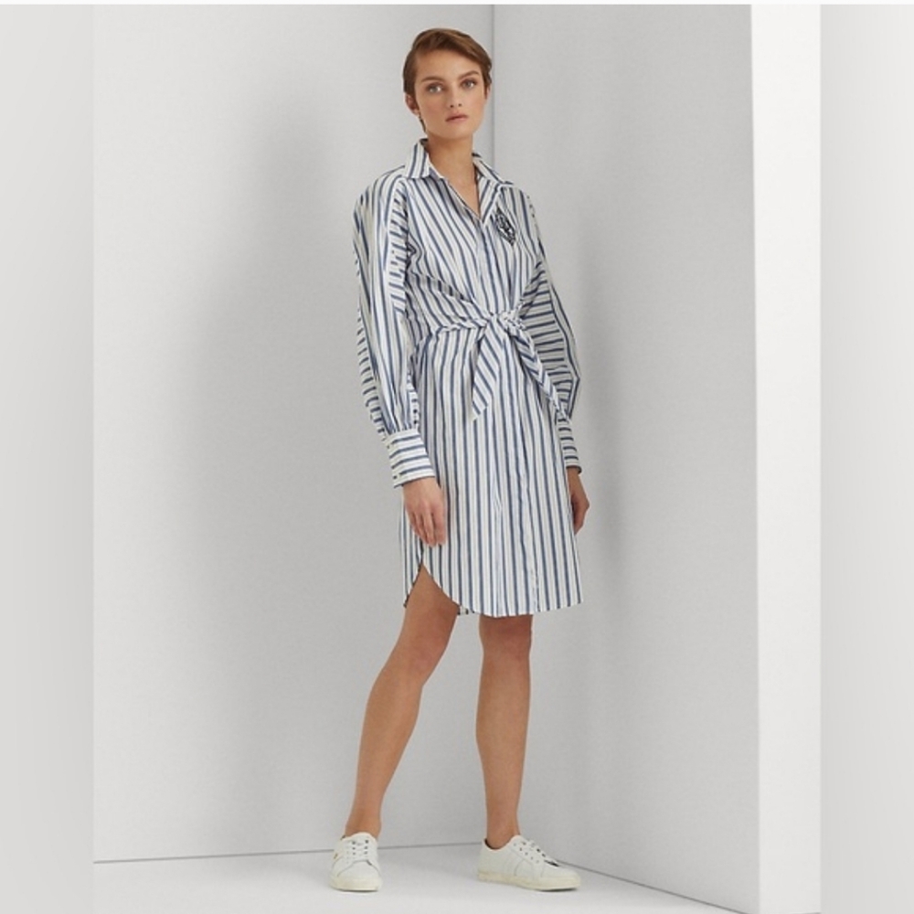 EUC Lauren Ralph Lauren Tie Front Shirt Dress Size 4 - Picture 2 of 7